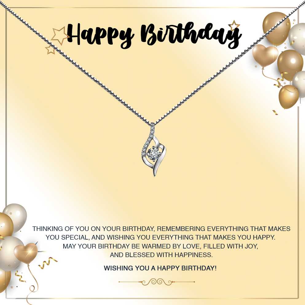 Women's Silver Plated Heart-Shaped Charm Necklace With Birthday Message Card