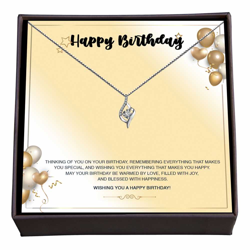 Women's Silver Plated Heart-Shaped Charm Necklace With Birthday Message Card