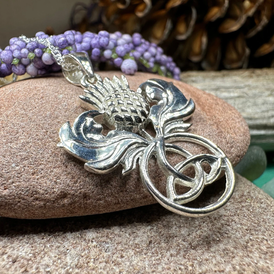 Scottish Thistle Trinity Knot Necklace