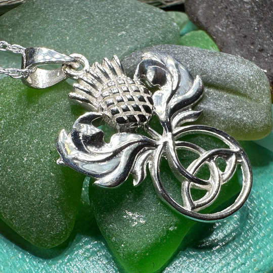 Scottish Thistle Trinity Knot Necklace