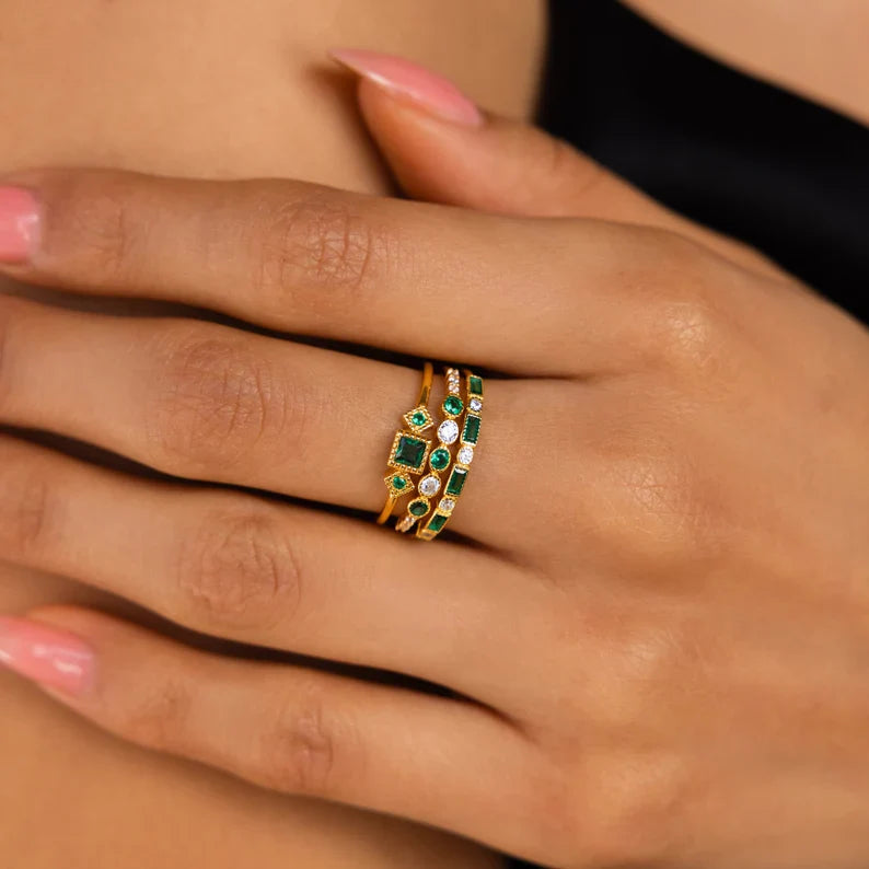 Zirconia Emerald Ring Set