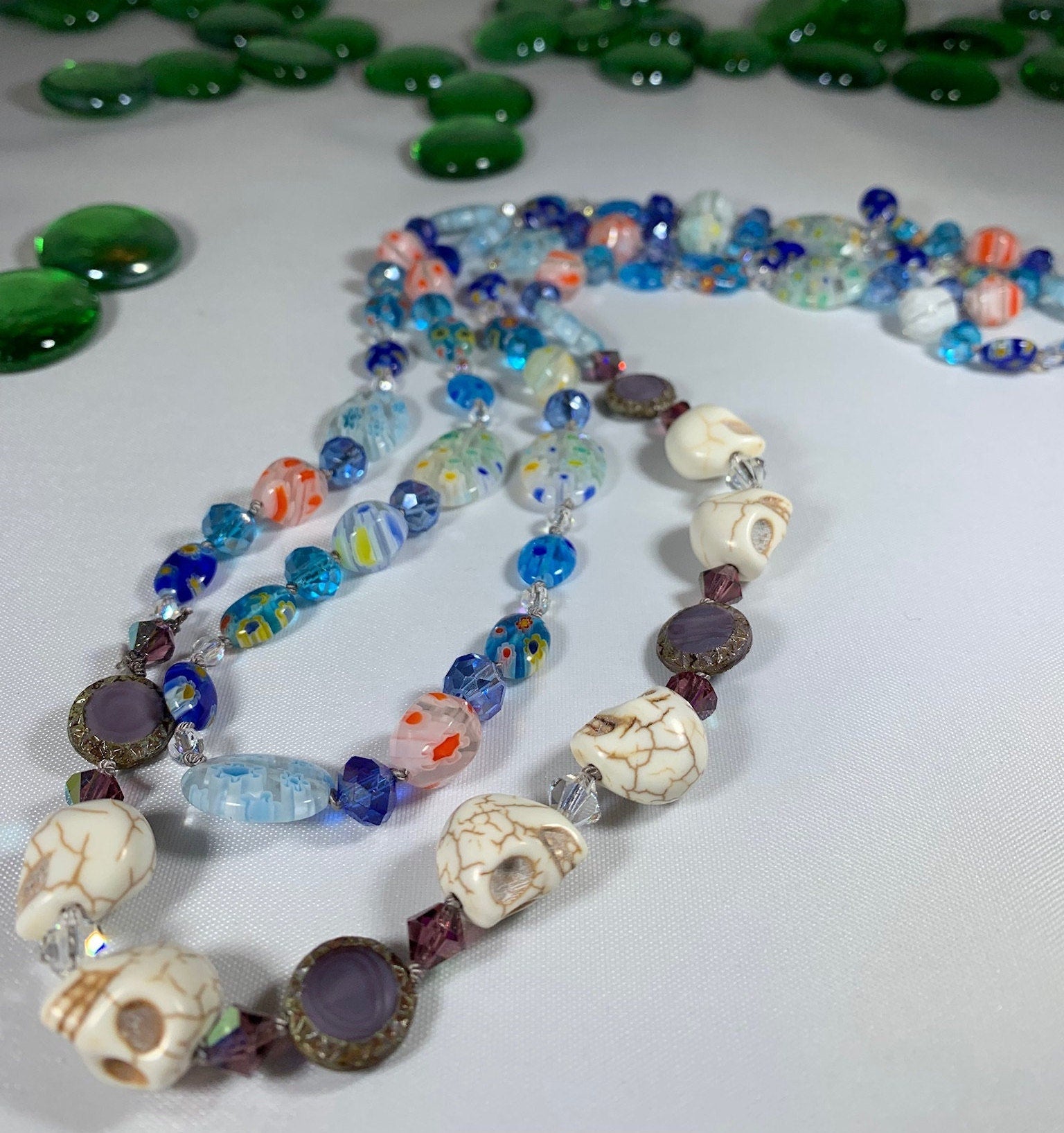 Sugar Skull Dreaming Long Beaded Necklace