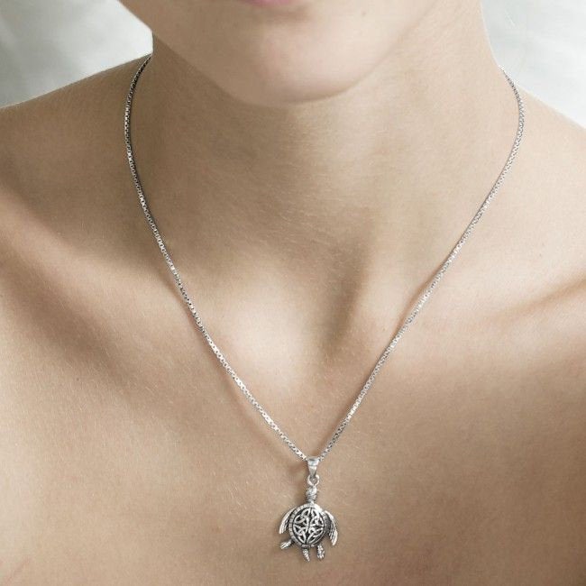 Blue Celtic Turtle Necklace
