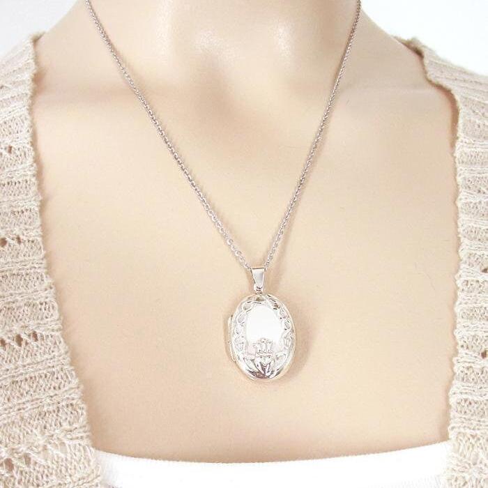Oval Claddagh Locket Necklace