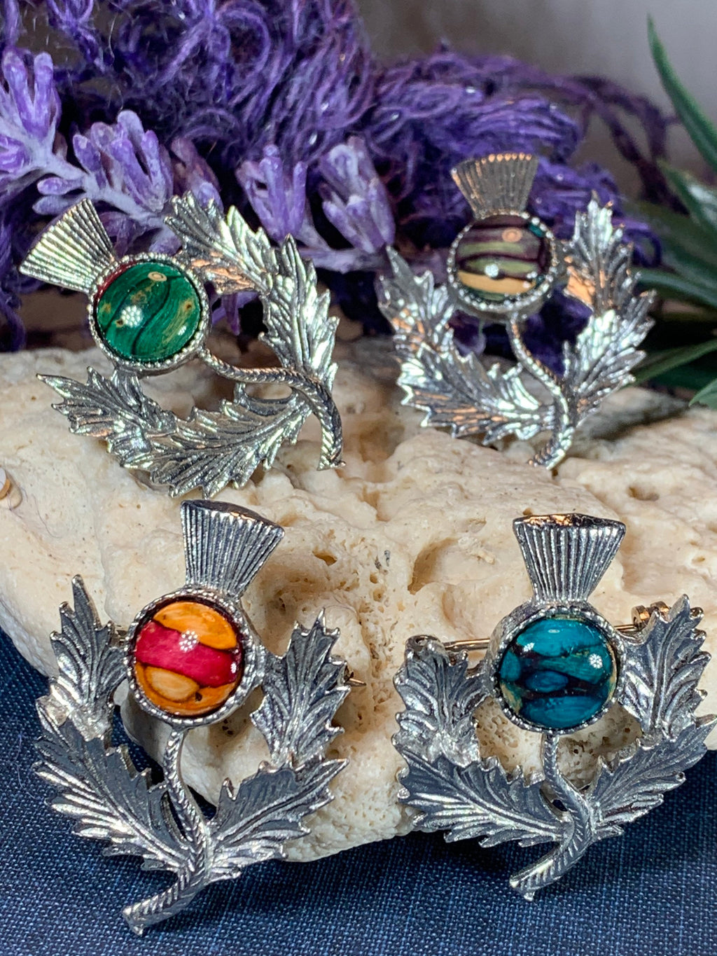 Pewter Heathergems Thistle Brooch