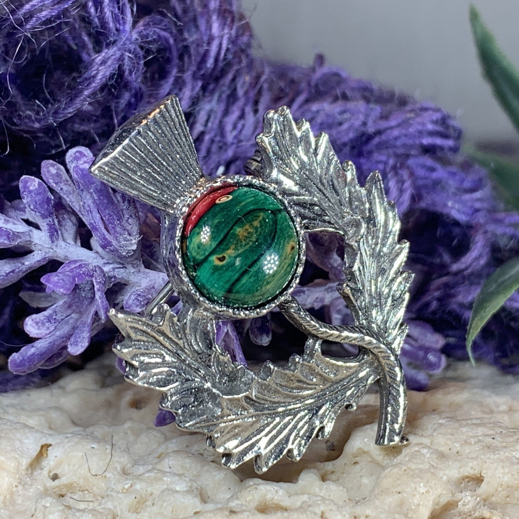 Pewter Heathergems Thistle Brooch