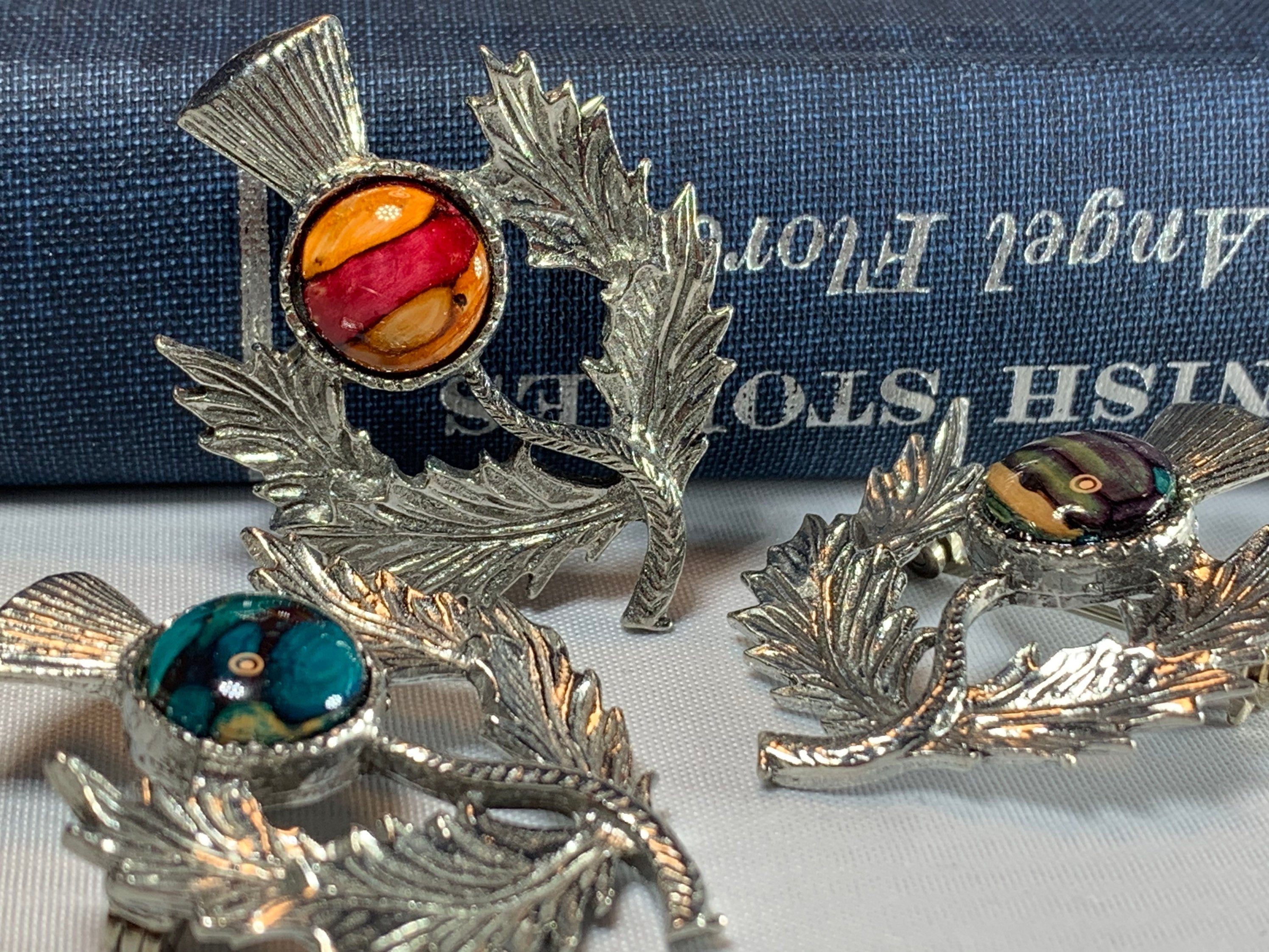 Pewter Heathergems Thistle Brooch