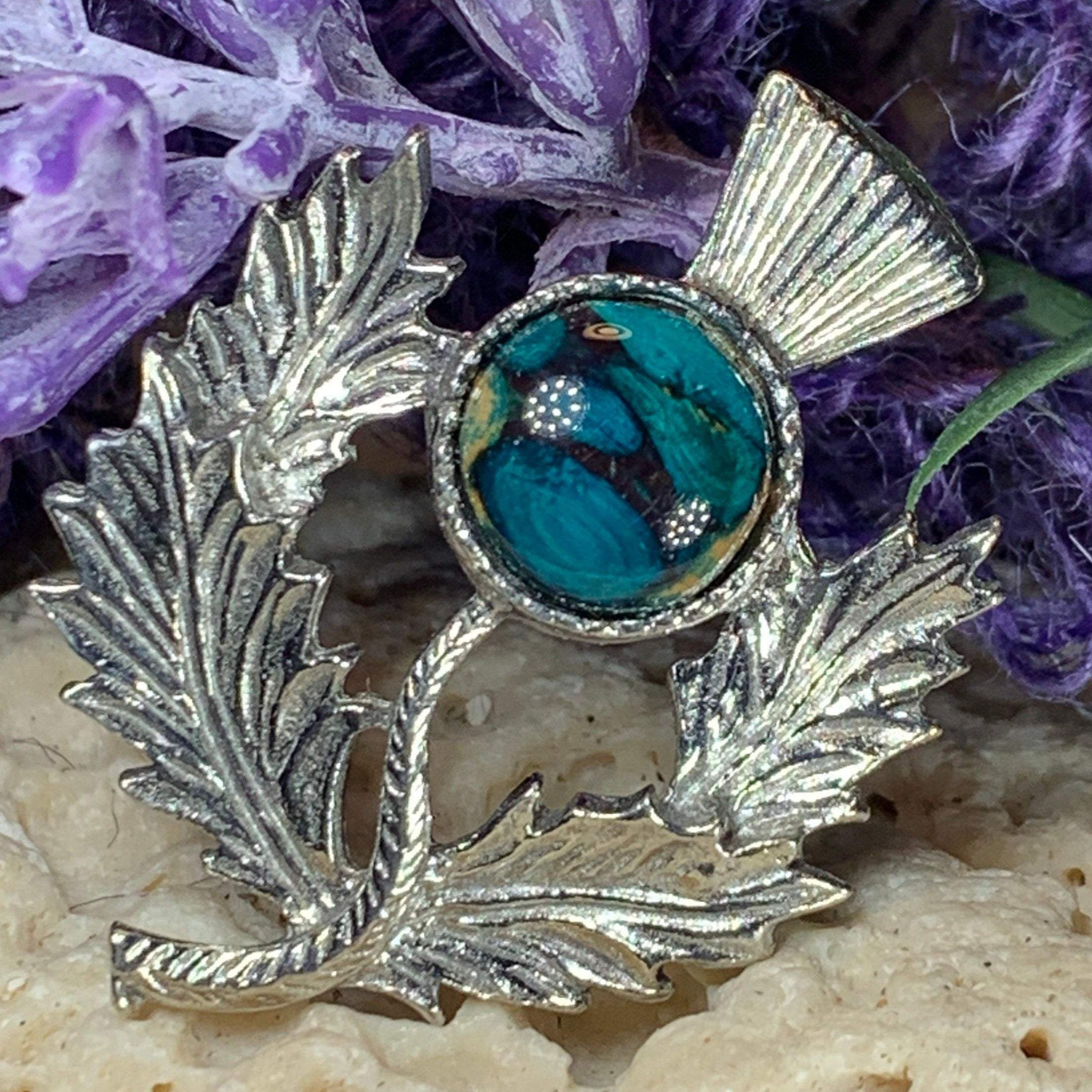 Pewter Heathergems Thistle Brooch