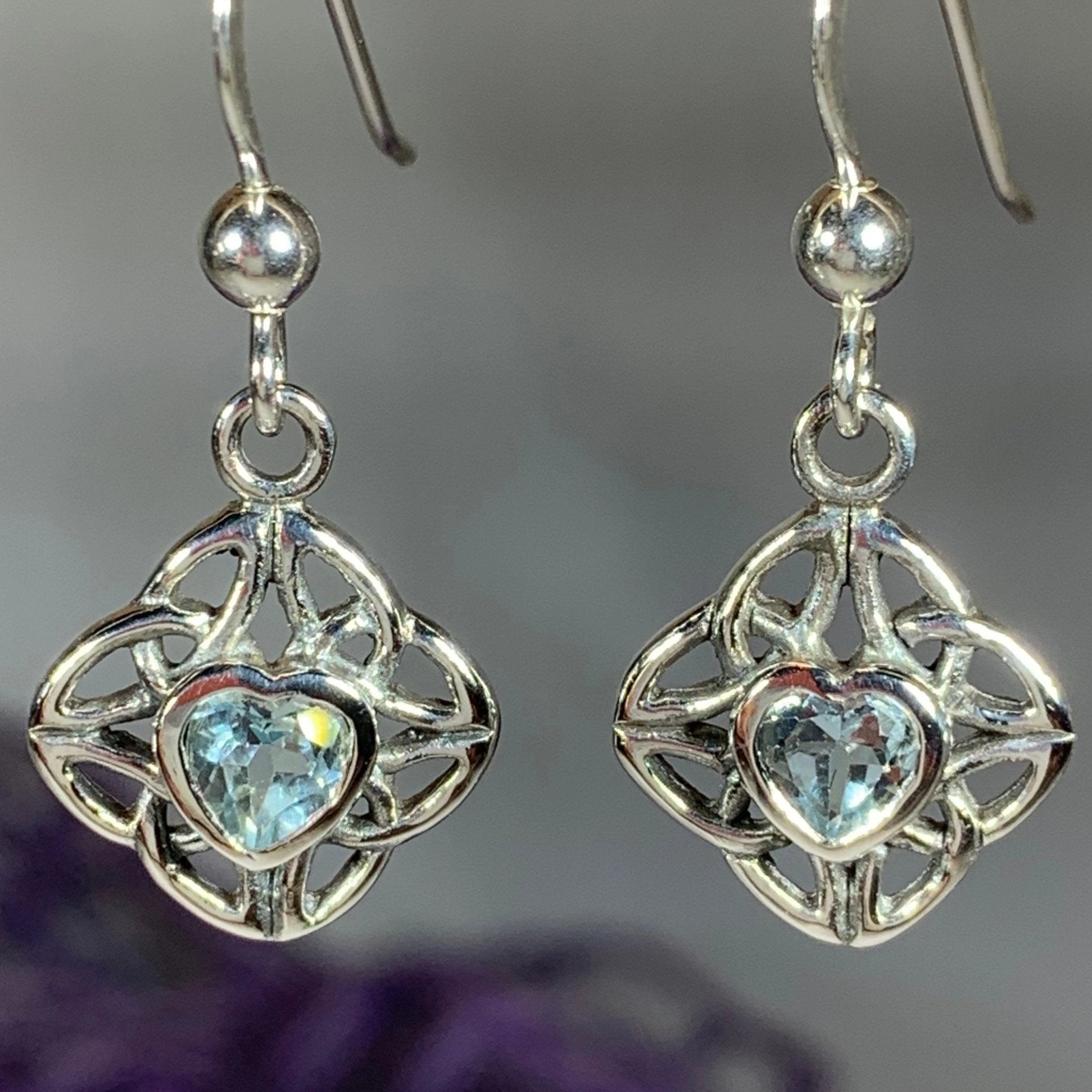 Heart Gemstone Trinity Knot Earrings