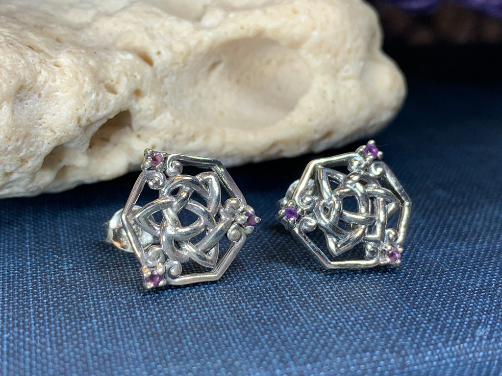 Amethyst Trinity Knot Stud Earrings