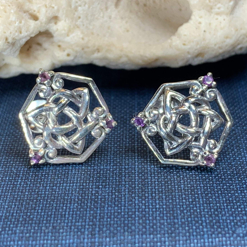 Amethyst Trinity Knot Stud Earrings