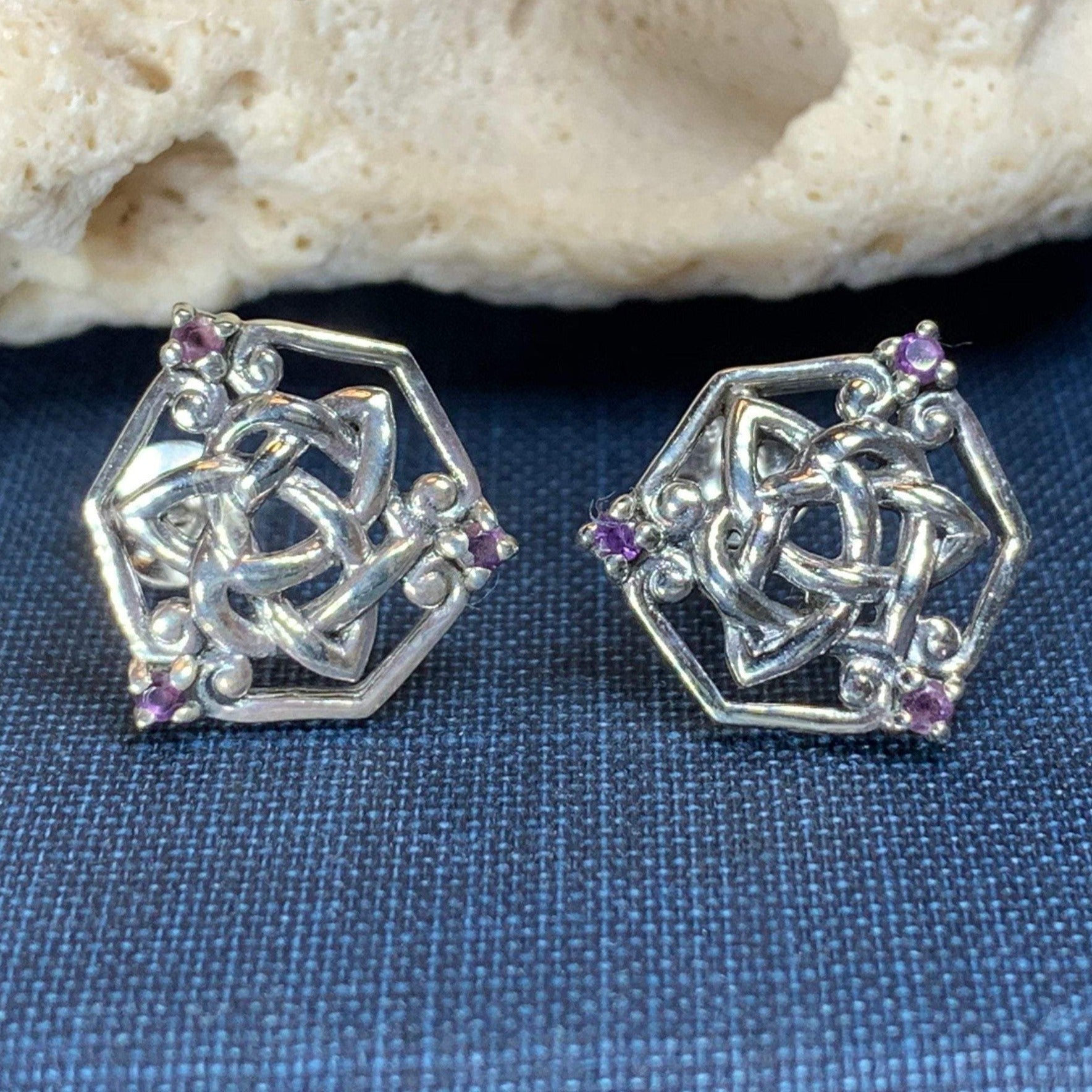 Amethyst Trinity Knot Stud Earrings