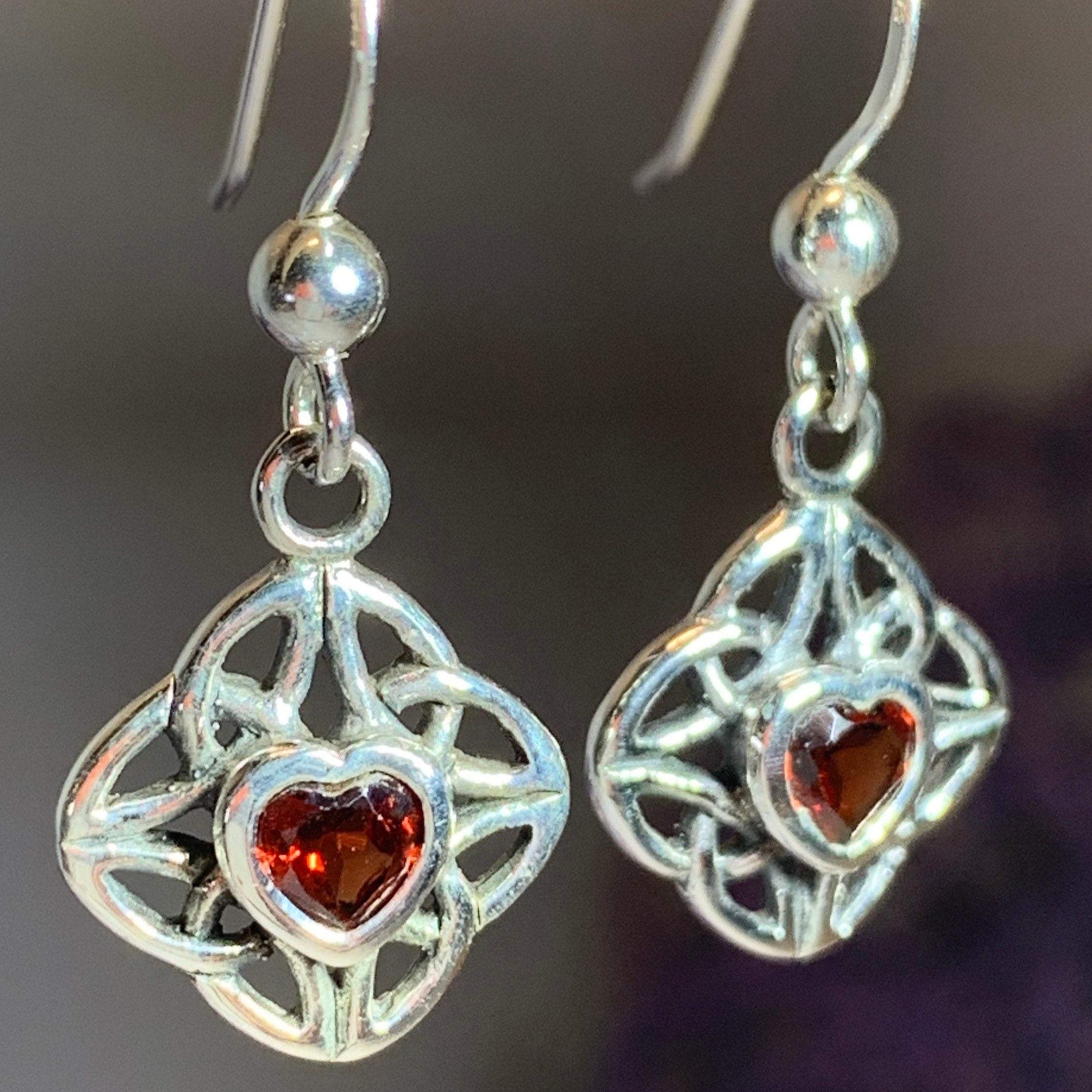 Heart Gemstone Trinity Knot Earrings