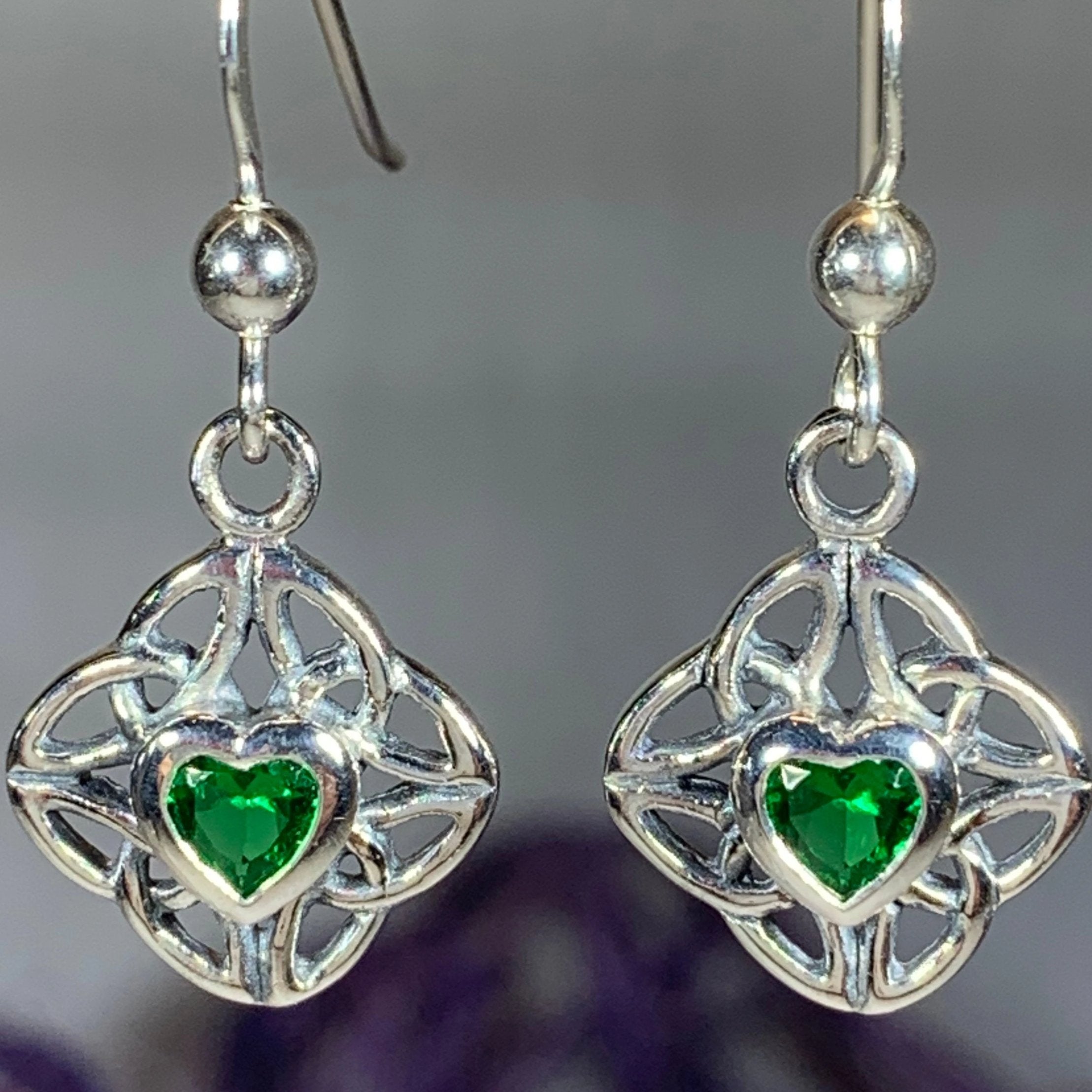 Heart Gemstone Trinity Knot Earrings