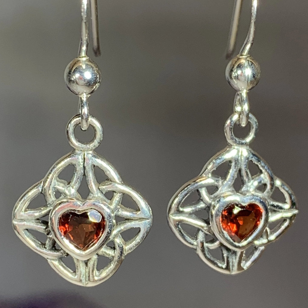 Heart Gemstone Trinity Knot Earrings