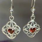 Heart Gemstone Trinity Knot Earrings