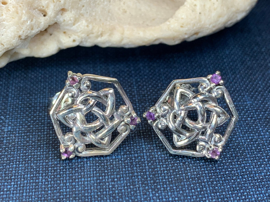 Amethyst Trinity Knot Stud Earrings