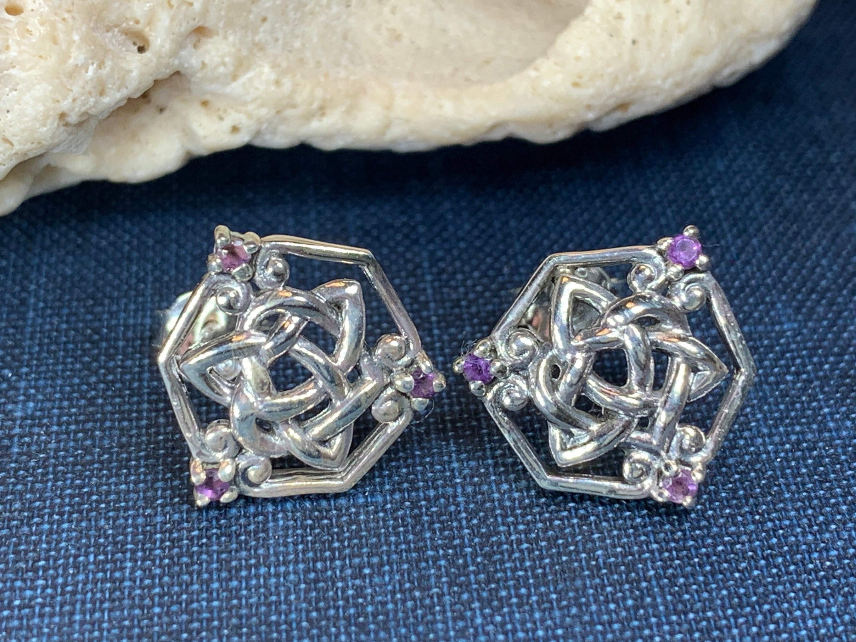 Amethyst Trinity Knot Stud Earrings