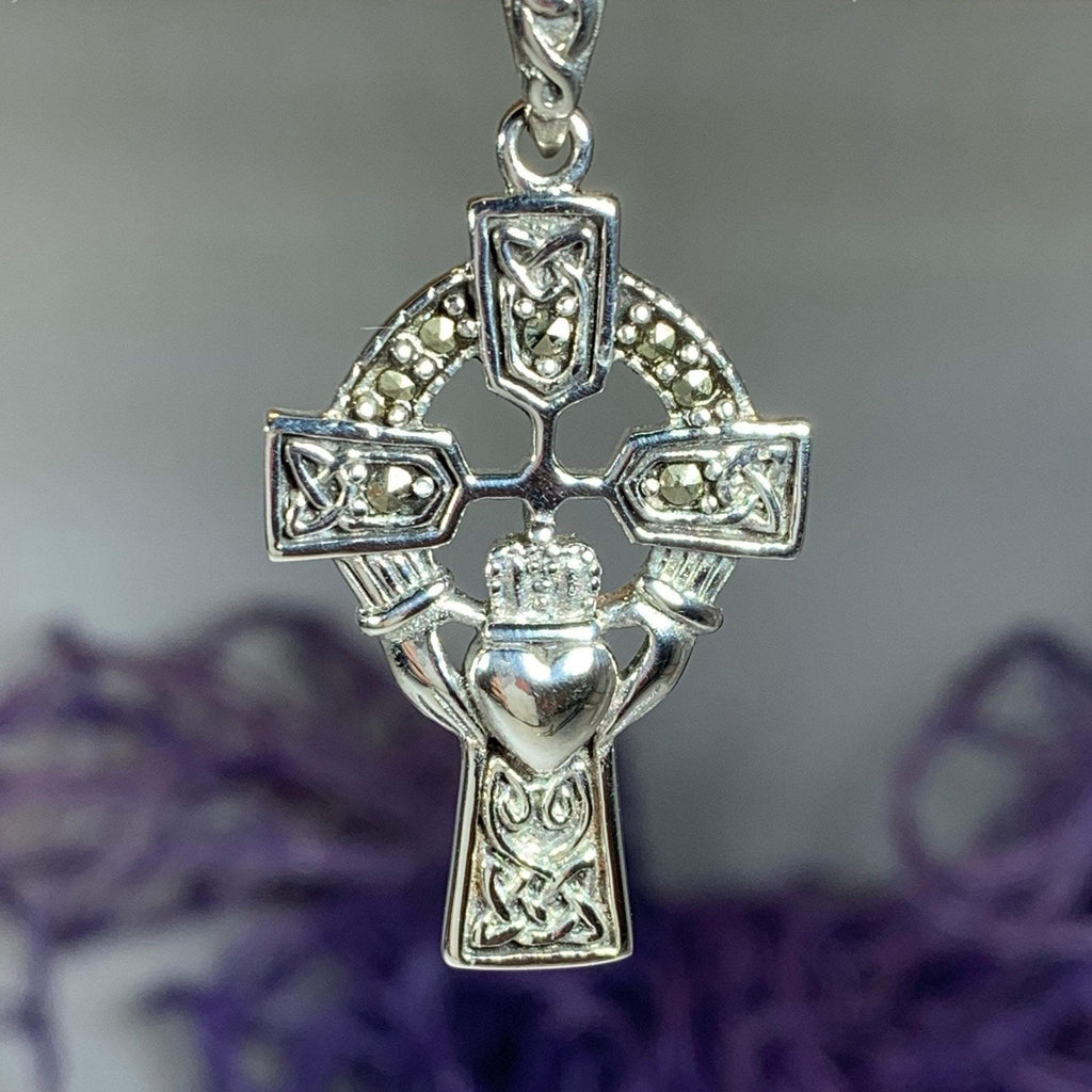 Marcasite Claddagh Cross Necklace