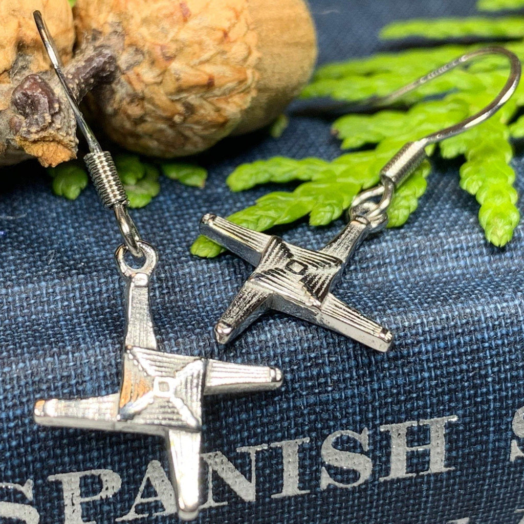 Pewter Saint Brigid's Cross Earrings