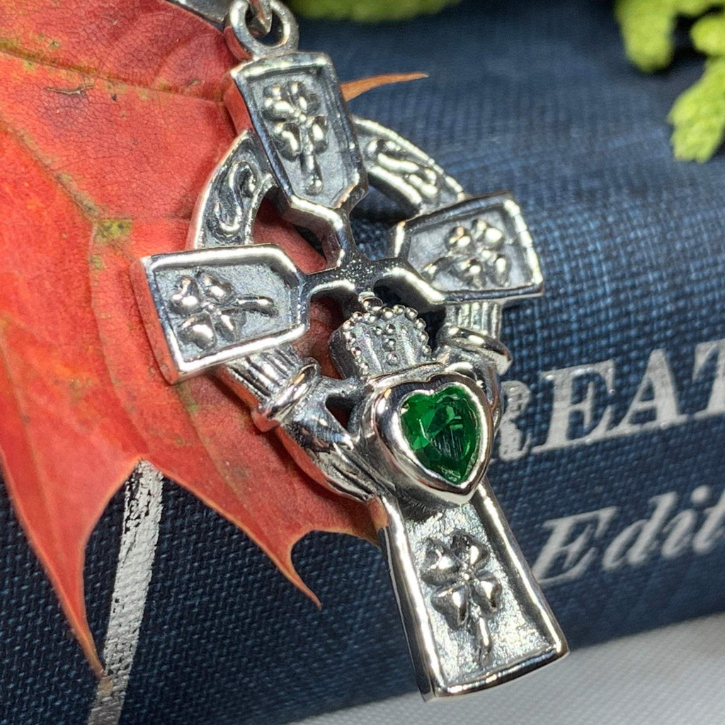Irish Love Shamrock Claddagh Cross Necklace