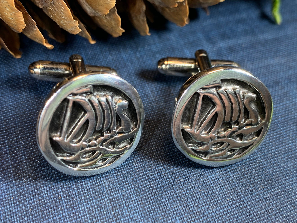 Viking Ship Pewter Cuff Links