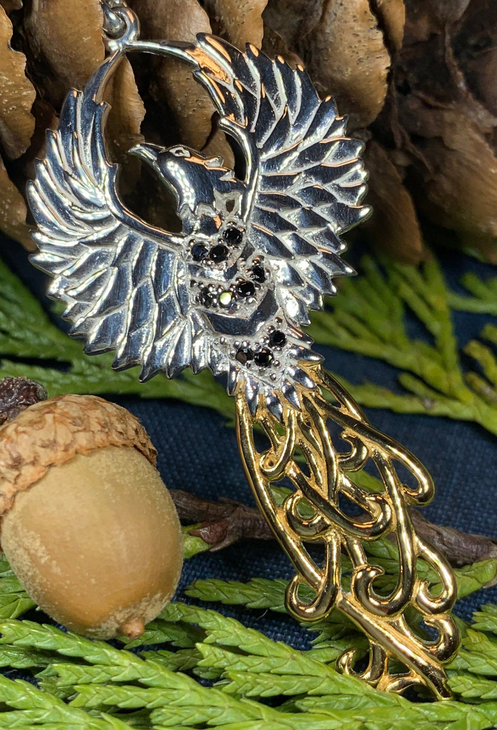 Golden Fire Phoenix Necklace