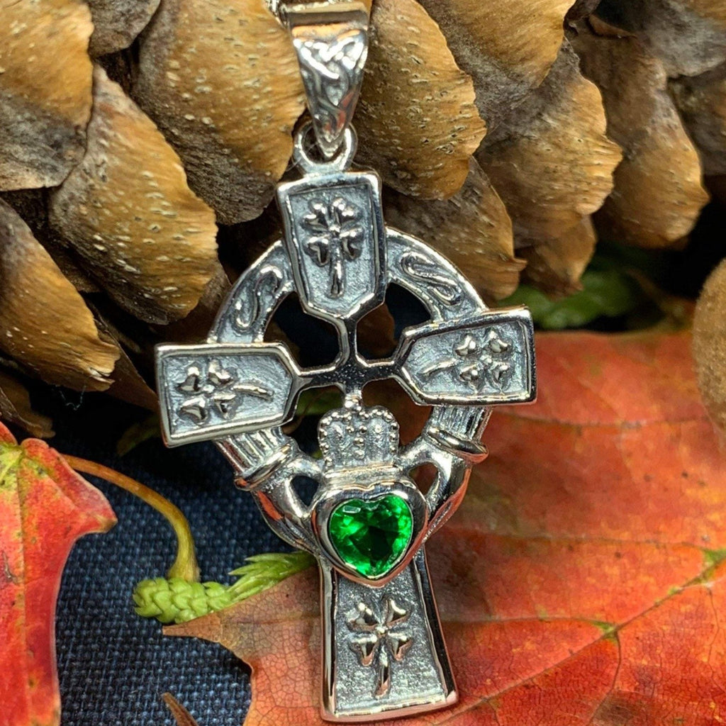 Irish Love Shamrock Claddagh Cross Necklace