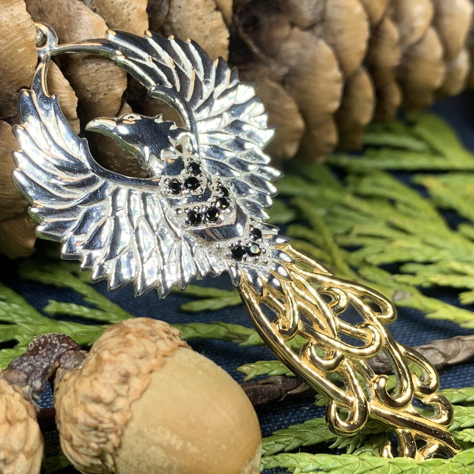 Golden Fire Phoenix Necklace