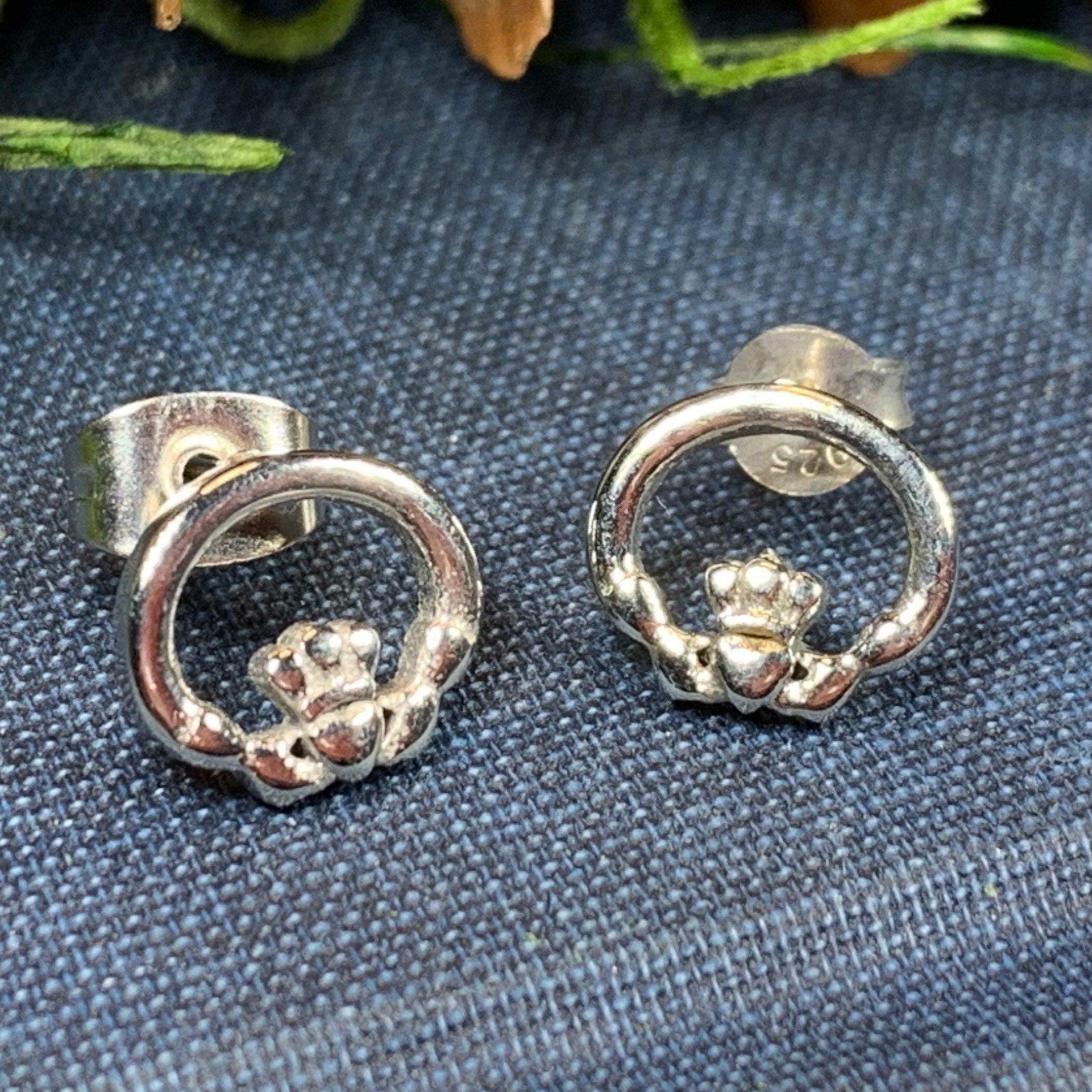 Pewter Claddagh Stud Earrings