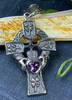 Irish Love Shamrock Claddagh Cross Necklace