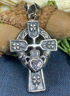 Irish Love Shamrock Claddagh Cross Necklace