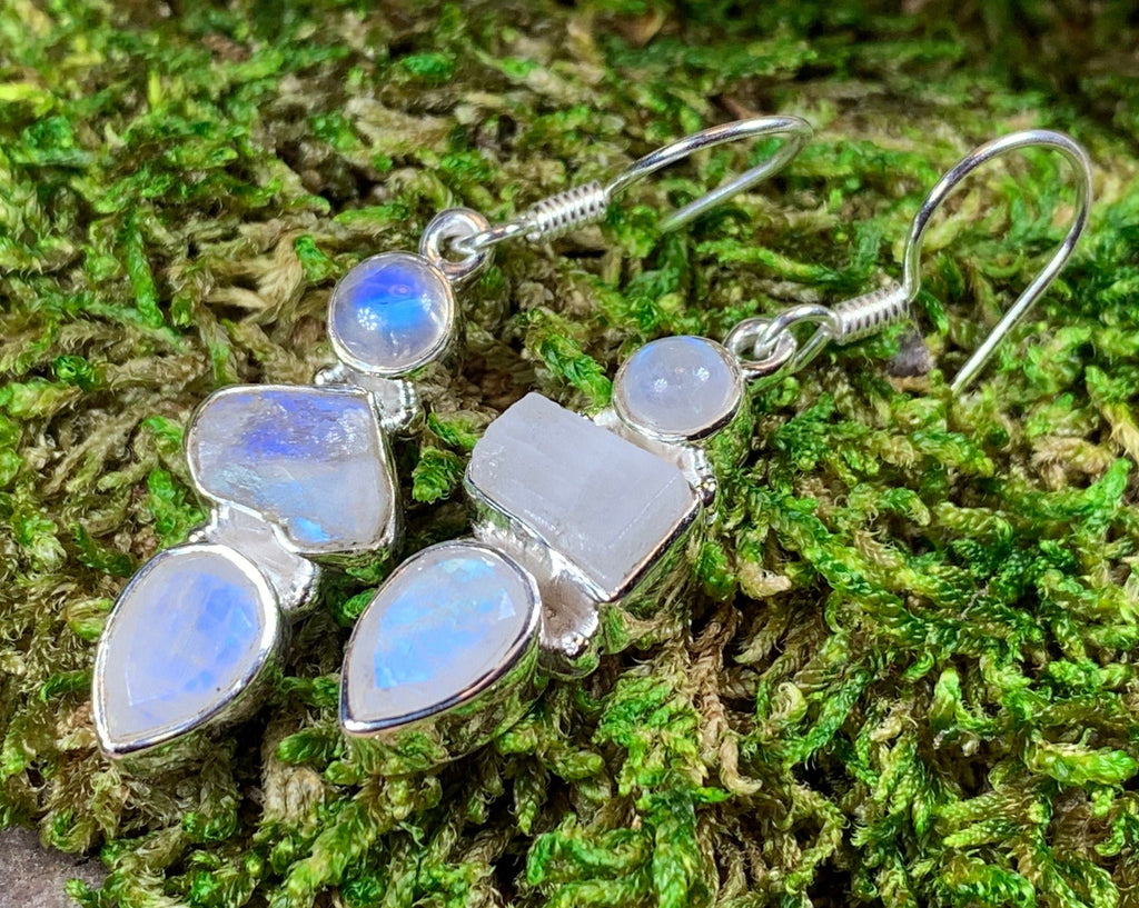 Triple Moon Moonstone Earrings