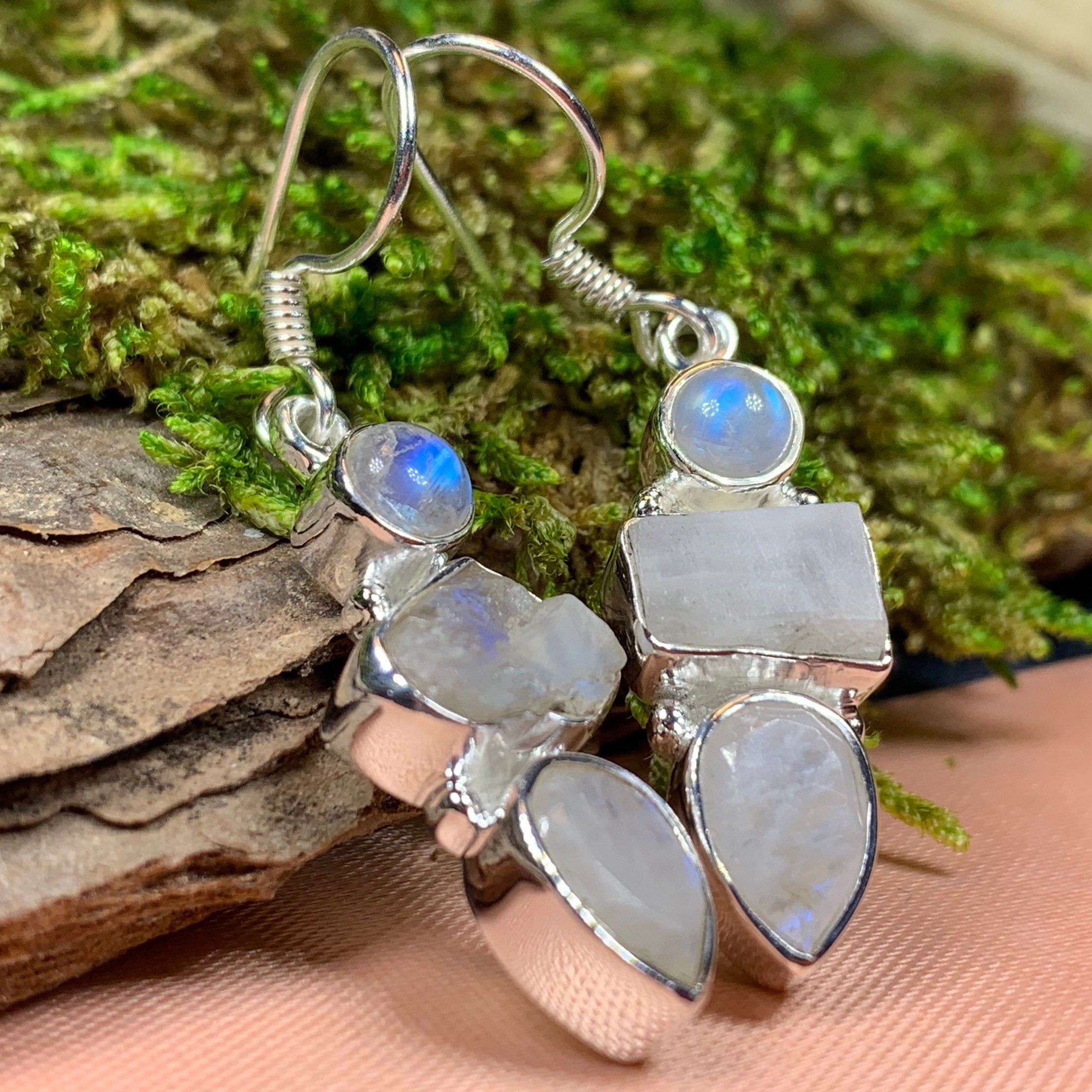 Triple Moon Moonstone Earrings