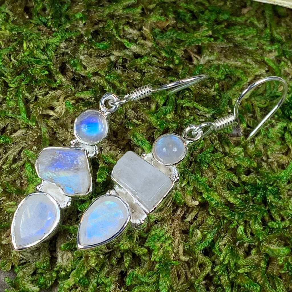 Triple Moon Moonstone Earrings