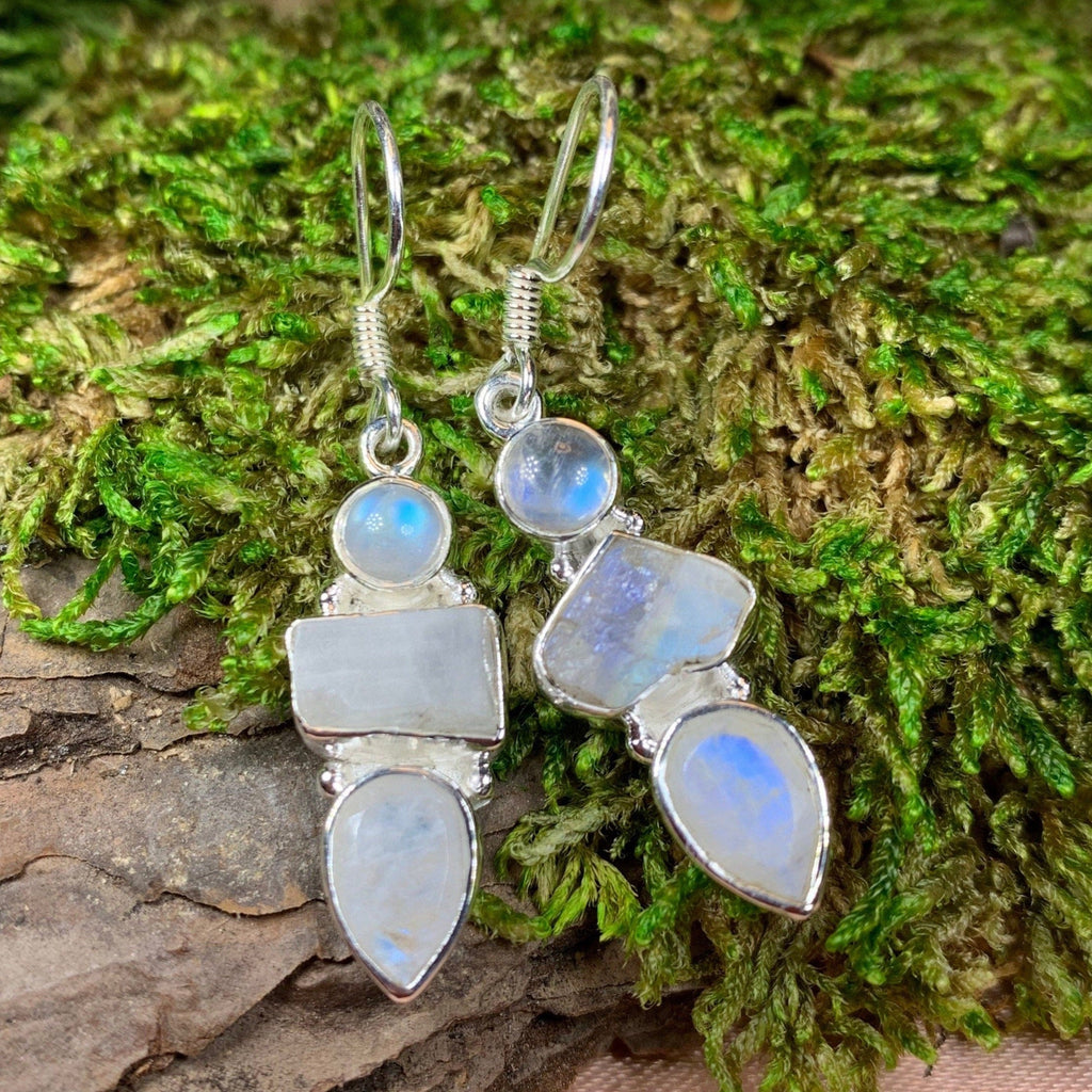 Triple Moon Moonstone Earrings
