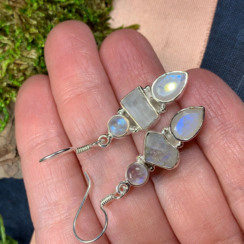 Triple Moon Moonstone Earrings