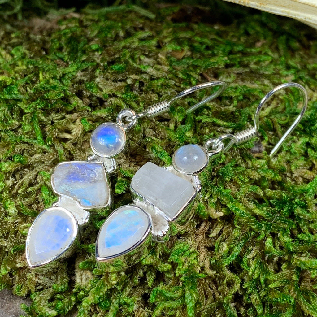 Triple Moon Moonstone Earrings