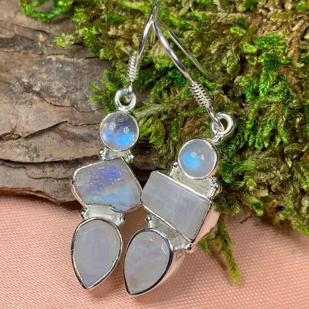Triple Moon Moonstone Earrings