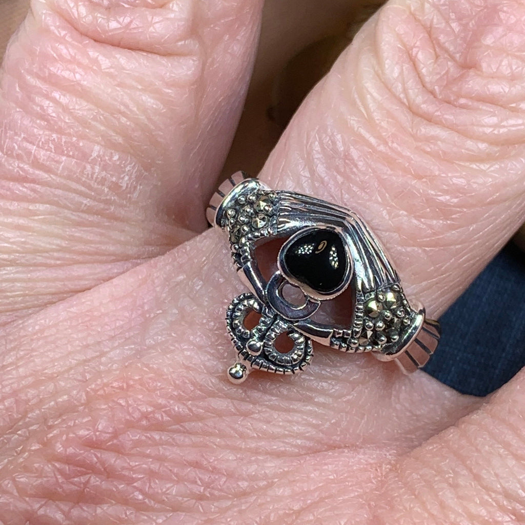 True Bond Onyx Claddagh Ring
