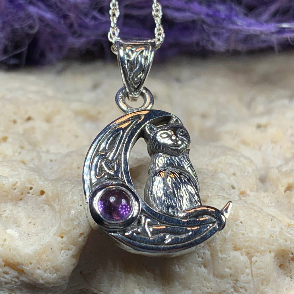 Celtic Cat in the Moon Necklace