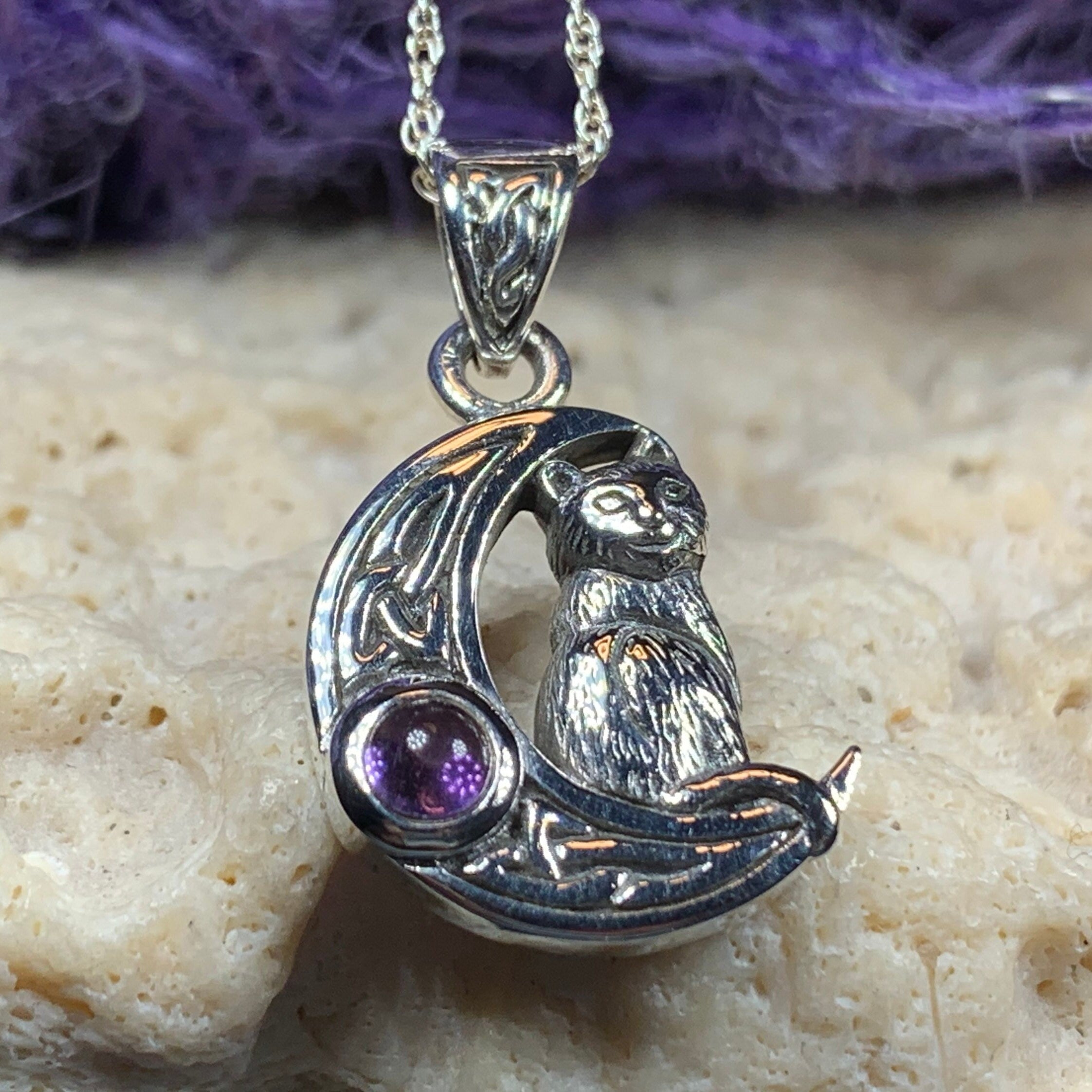 Celtic Cat in the Moon Necklace