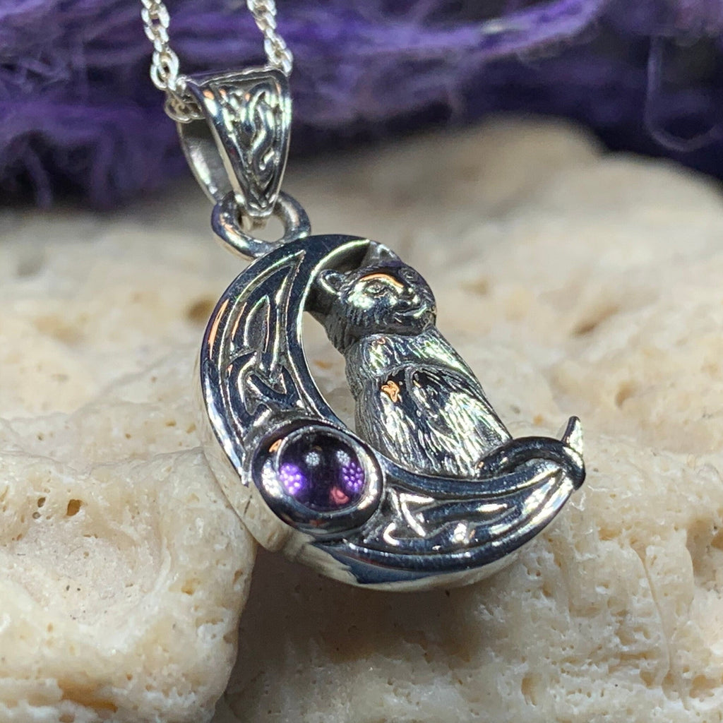 Celtic Cat in the Moon Necklace