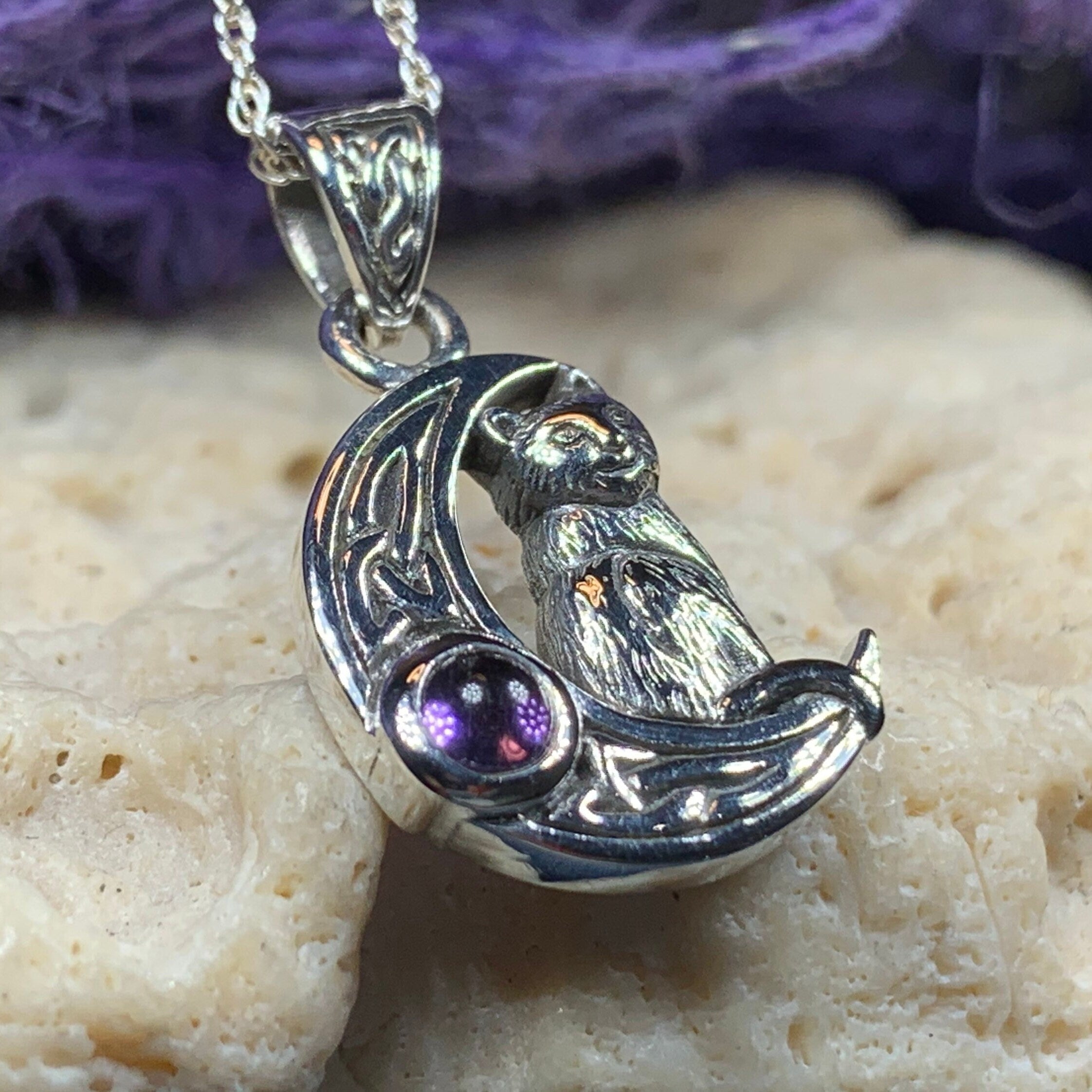 Celtic Cat in the Moon Necklace