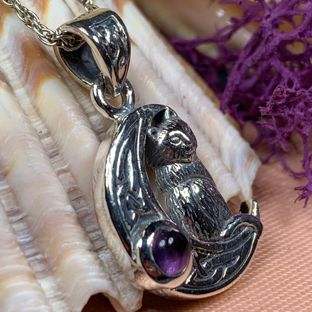 Celtic Cat in the Moon Necklace