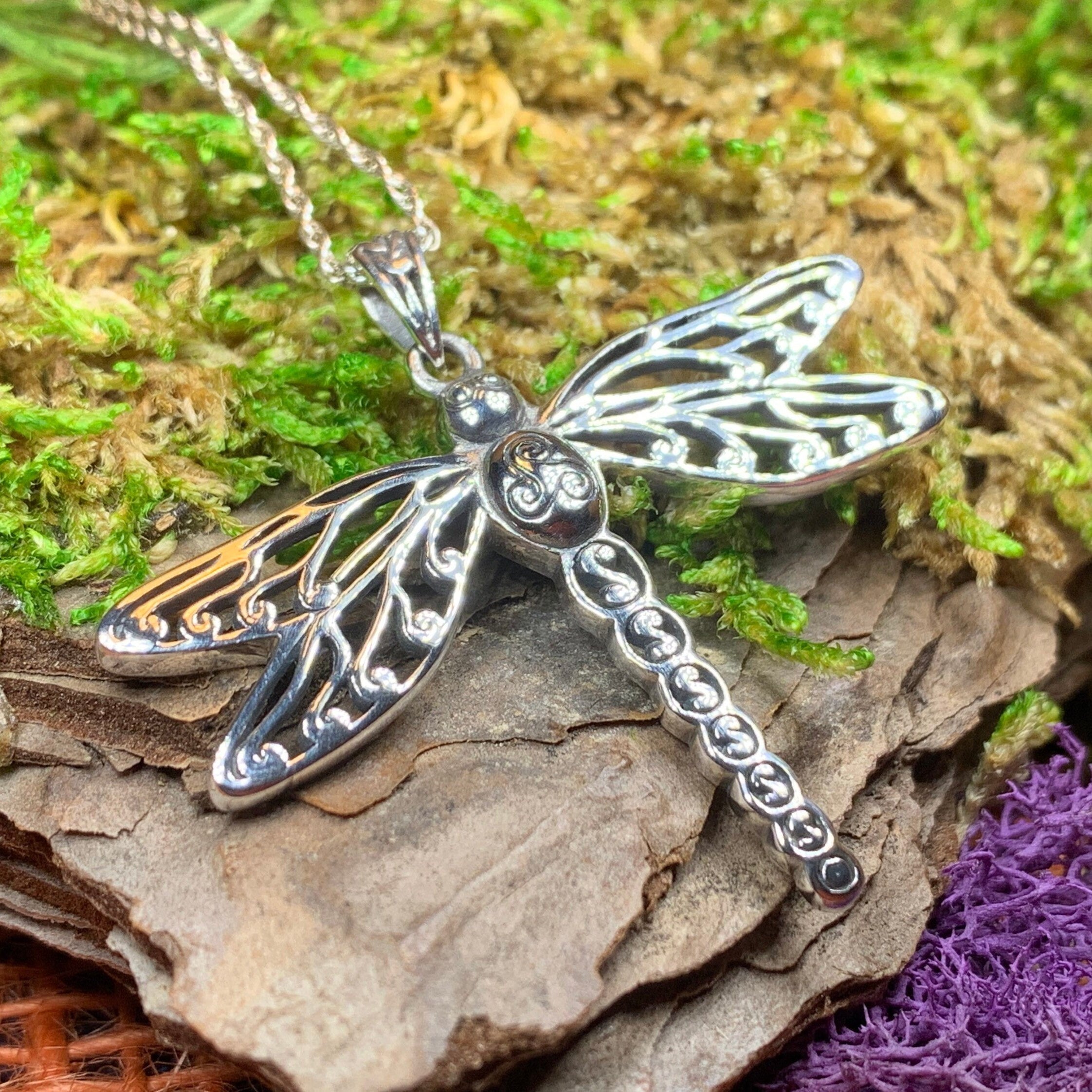 Triple Spiral Dragonfly Necklace