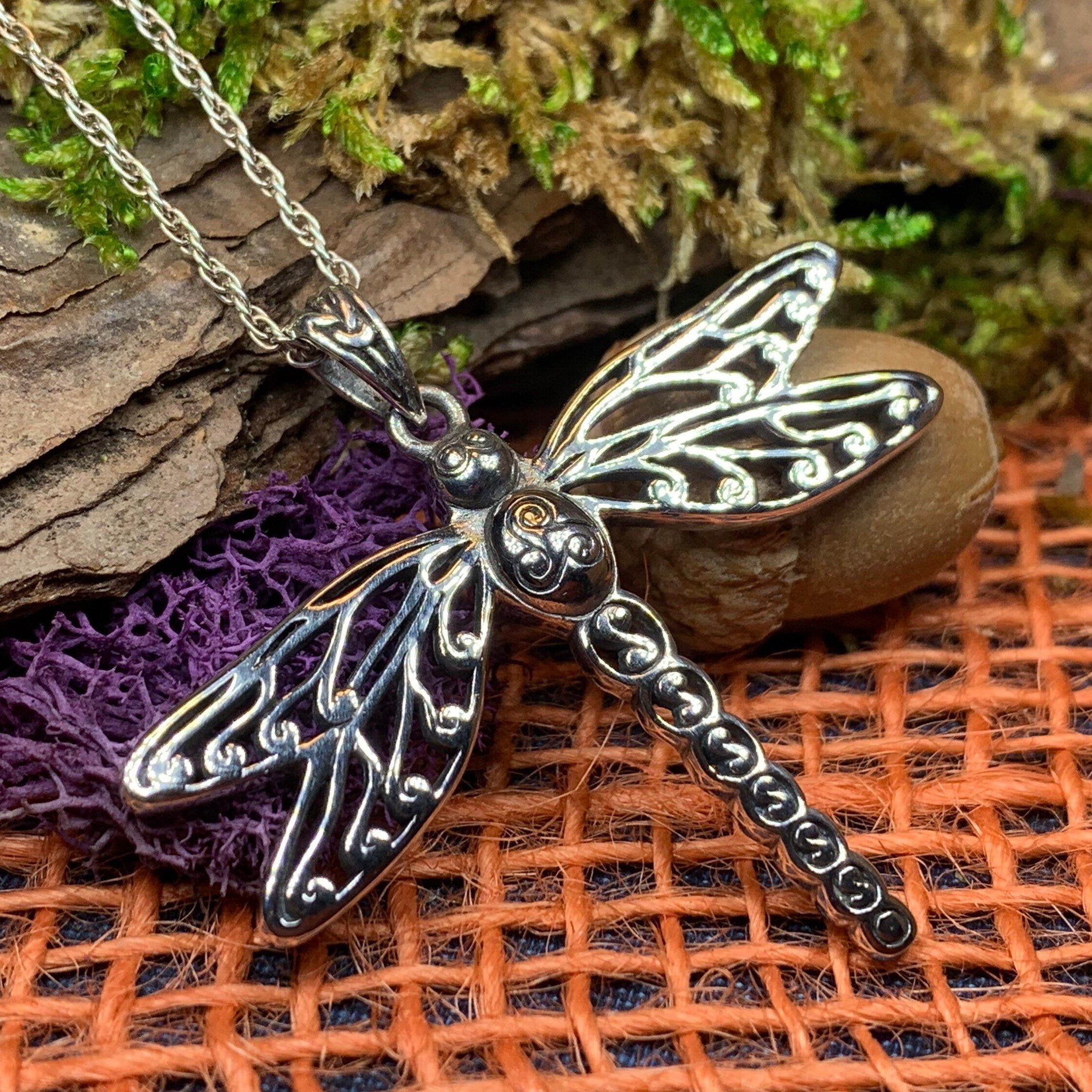 Triple Spiral Dragonfly Necklace