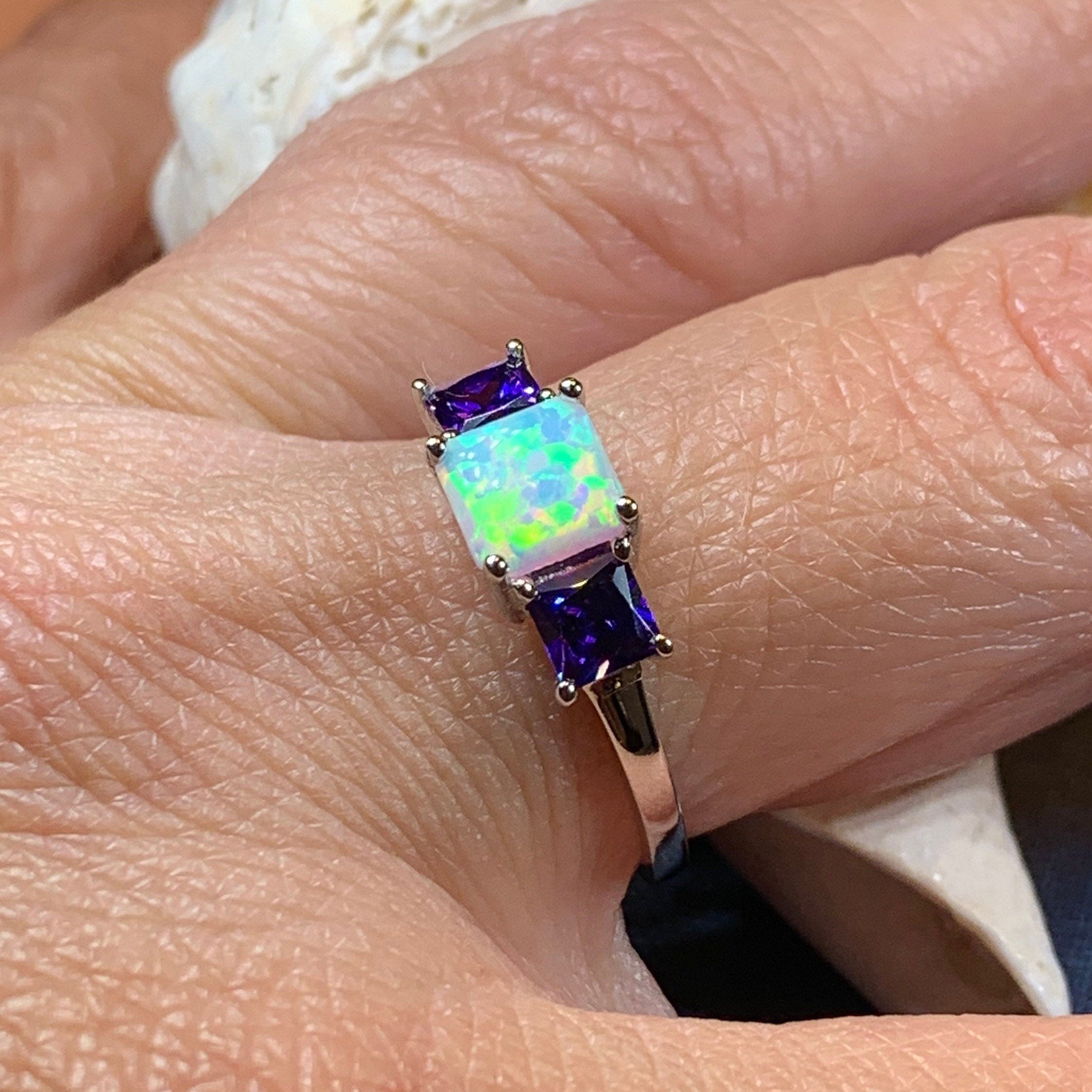 Scottish Mist Opal & Amethyst Ring