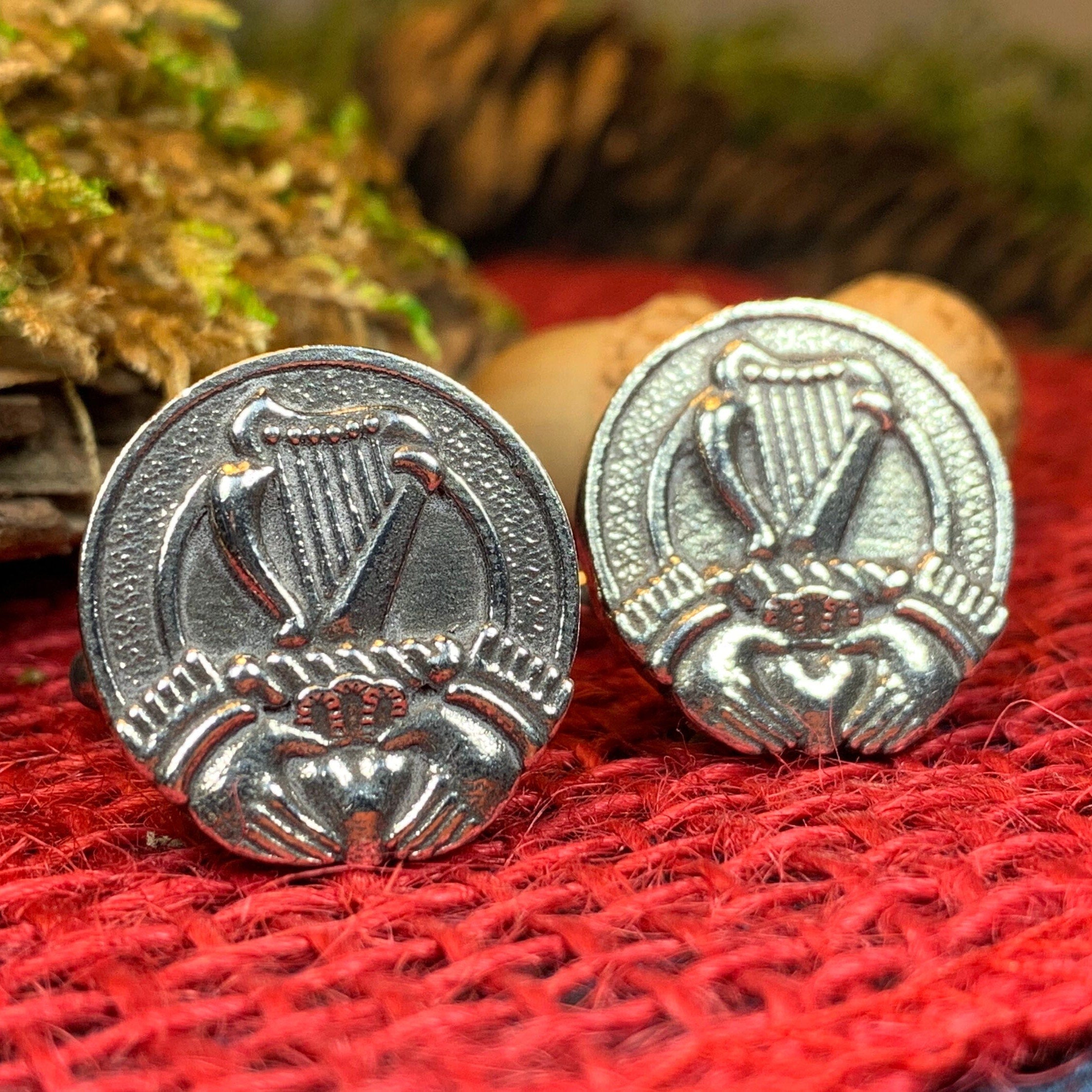 Irish Claddagh & Harp Cuff Links