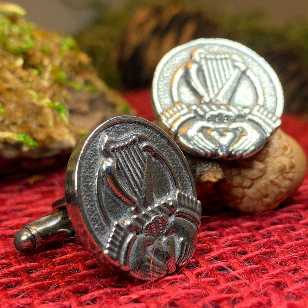 Irish Claddagh & Harp Cuff Links